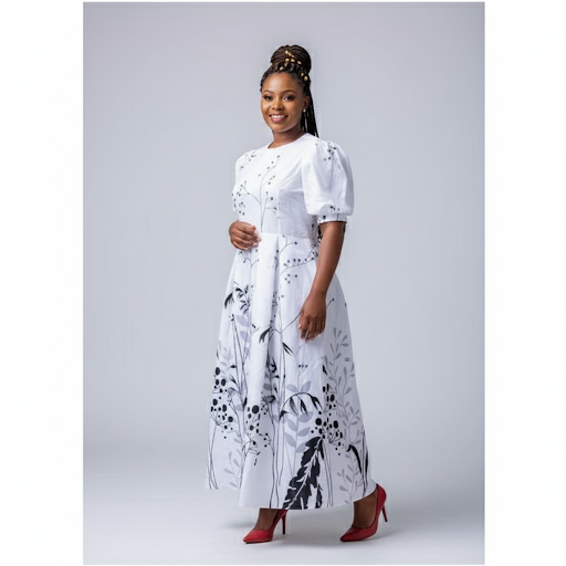 Plus Size Floral Puffy Sleeves Printed Maxi Dress