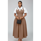 Bubble Sleeve Shirt Collar High Waist Slimming Dress