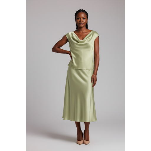 Solid Loose Collar Blouse And Fish Tail Midi Skirt 2pcs Set