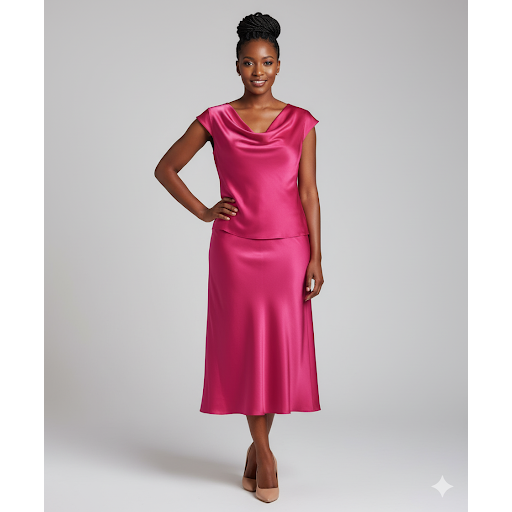 Solid Loose Collar Blouse And Fish Tail Midi Skirt 2pcs Set