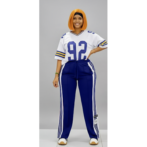 Printed "92" Short Sleeve Top and Long Pants Tracksuit Set