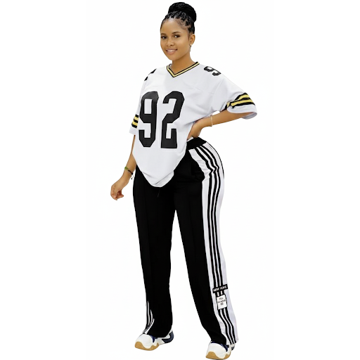 Printed "92" Short Sleeve Top and Long Pants Tracksuit Set