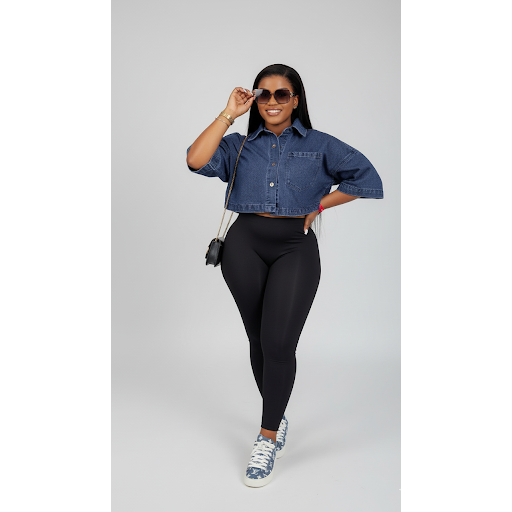 Dark Wash Cropped Denim Button Shirt Top