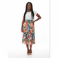 Tropical Print Pleated Midi Skirt