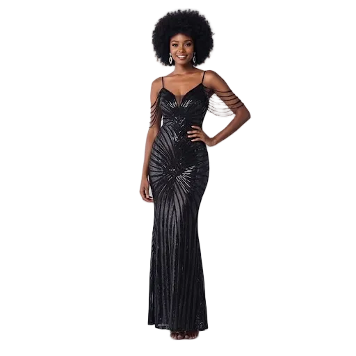 Deep Neck Mermaid Long Strap Party Maxi Dress
