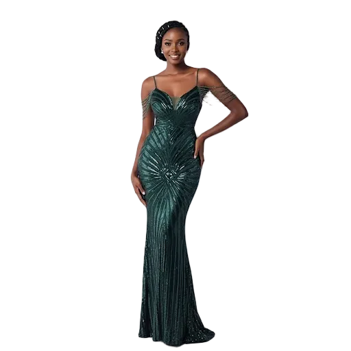 Deep Neck Mermaid Long Strap Party Maxi Dress