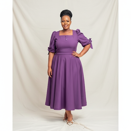 Plus Size Pleated Fashion Midi Dress