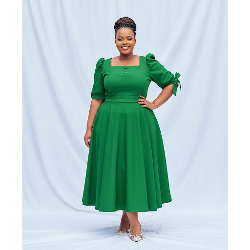 Plus Size Pleated Fashion Midi Dress