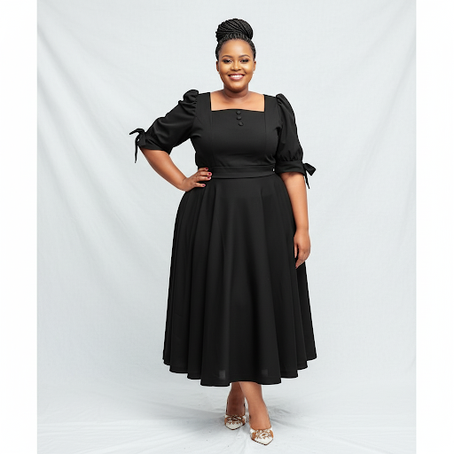 Plus Size Pleated Fashion Midi Dress