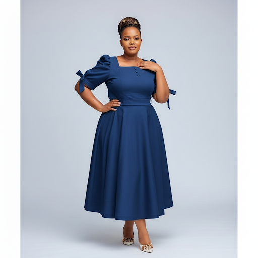 Plus Size Pleated Fashion Midi Dress