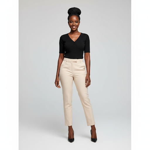 Stretchy Casual Slacks Straight Leg Work Pants with Pockets