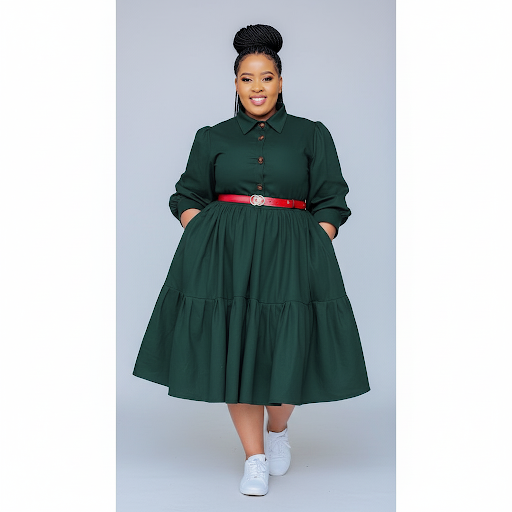 Plus Size Pleated Detailed Button Midi Dress