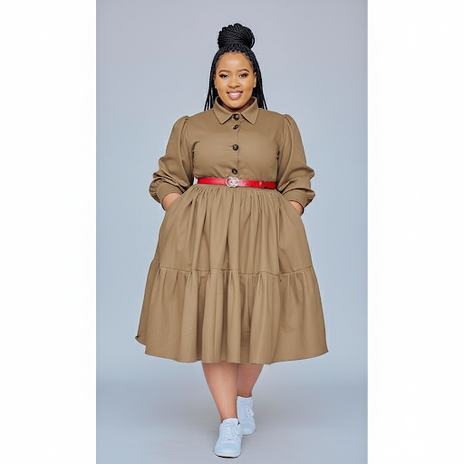 Plus Size Pleated Detailed Button Midi Dress