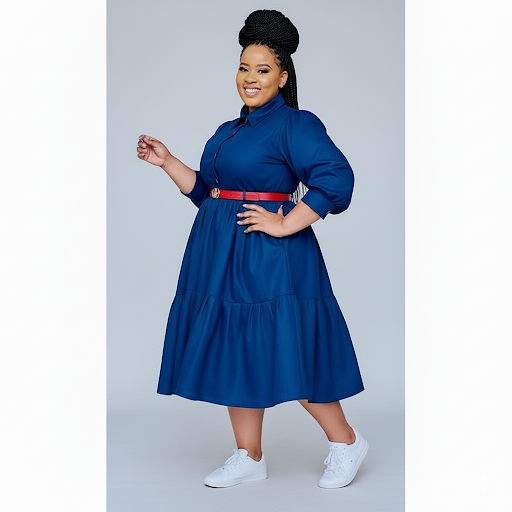 Plus Size Pleated Detailed Button Midi Dress