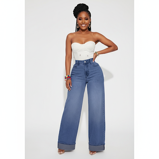 Long Wide-leg Denim jeans Pants