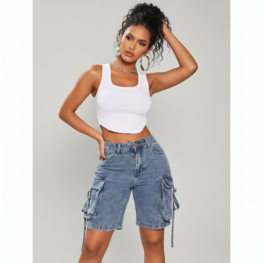 Denim Capri Shorts Cargo Pants