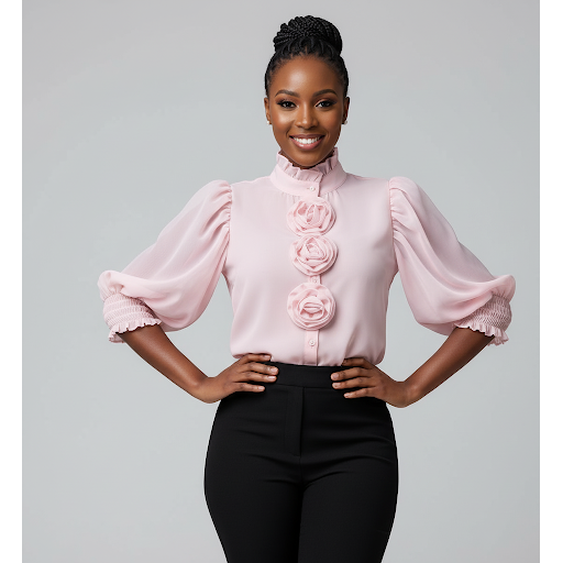 Vintage Floral Rhinestone Sweet Slim Puff Sleeve Blouse