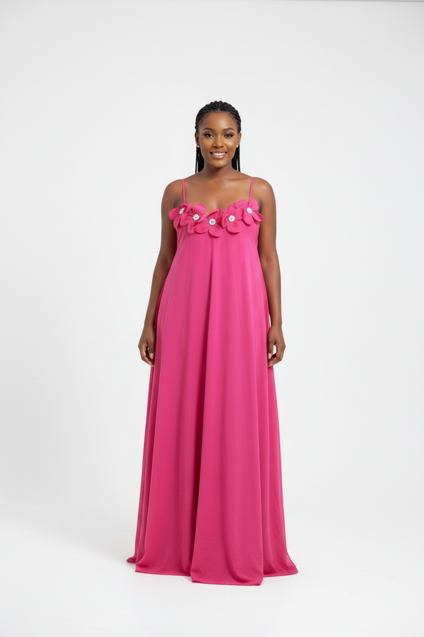 Women's Floral Appliqué Flowing Maxi Dress