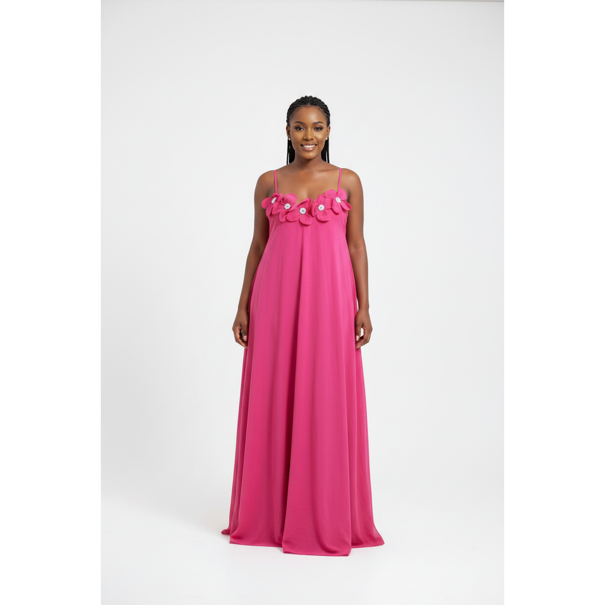 Women's Floral Appliqué Flowing Maxi Dress