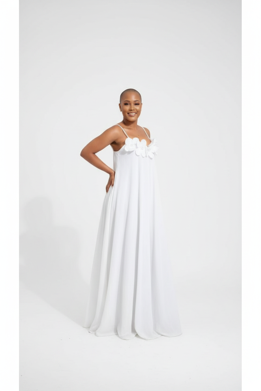 Women's Floral Appliqué Flowing Maxi Dress
