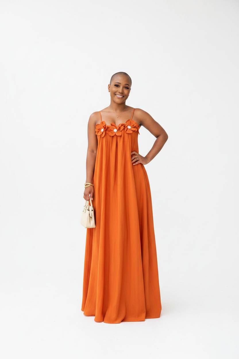 Women's Floral Appliqué Flowing Maxi Dress