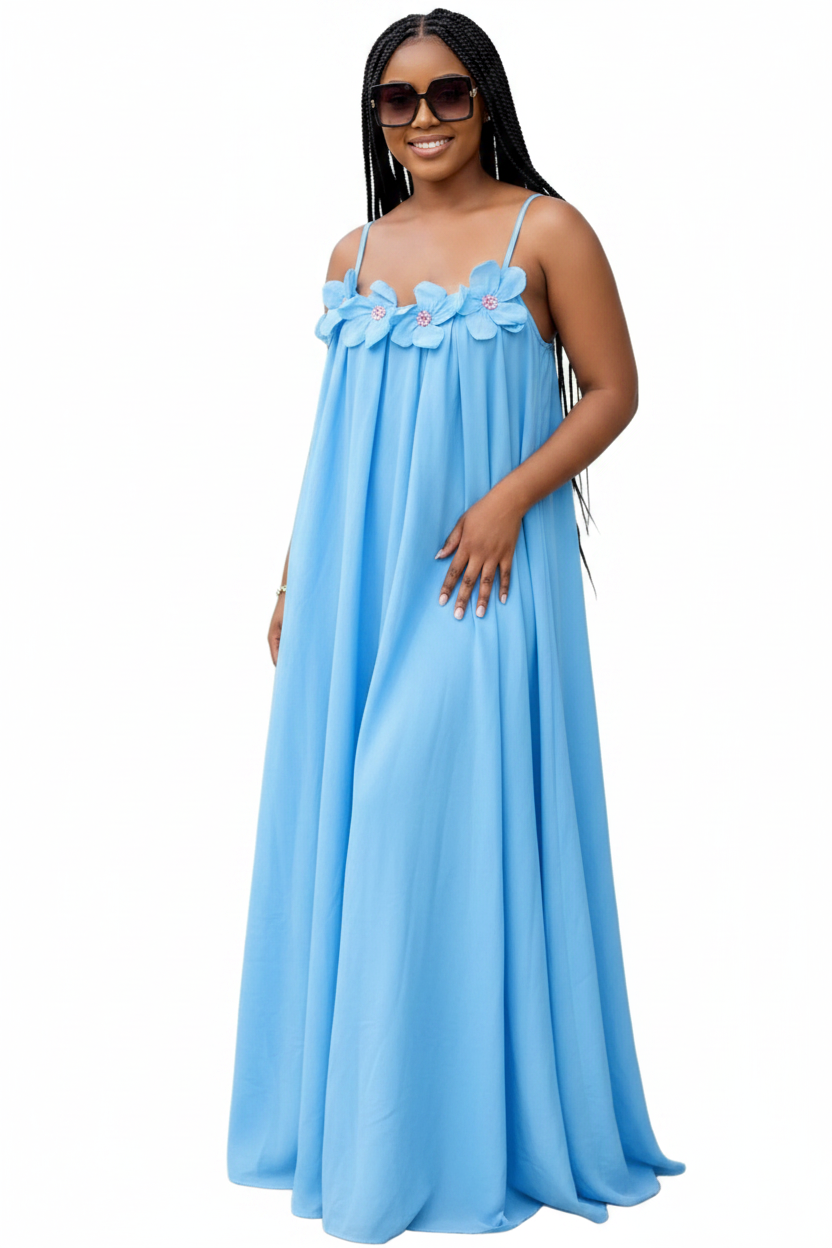 Women's Floral Appliqué Flowing Maxi Dress
