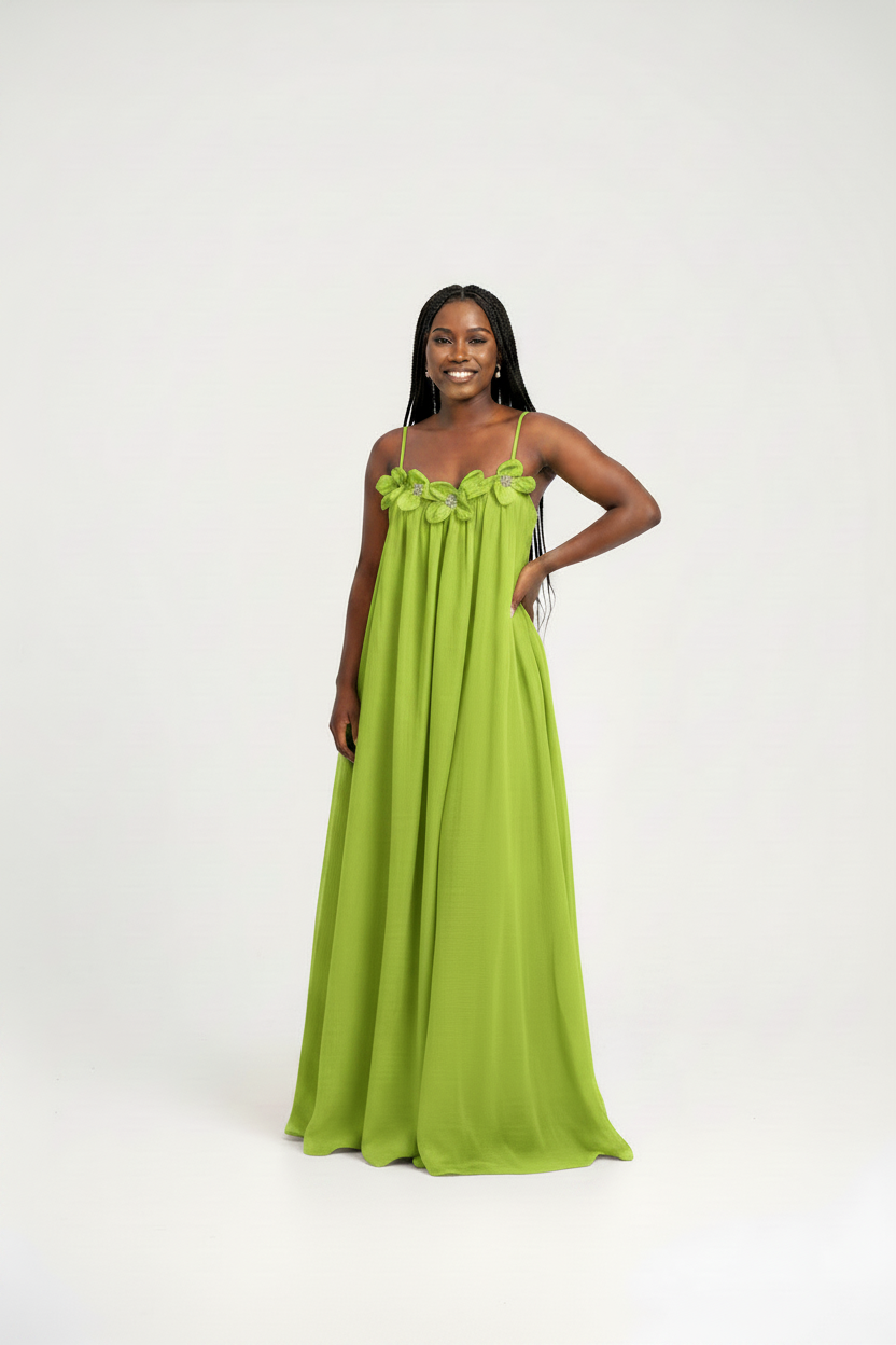 Women's Floral Appliqué Flowing Maxi Dress