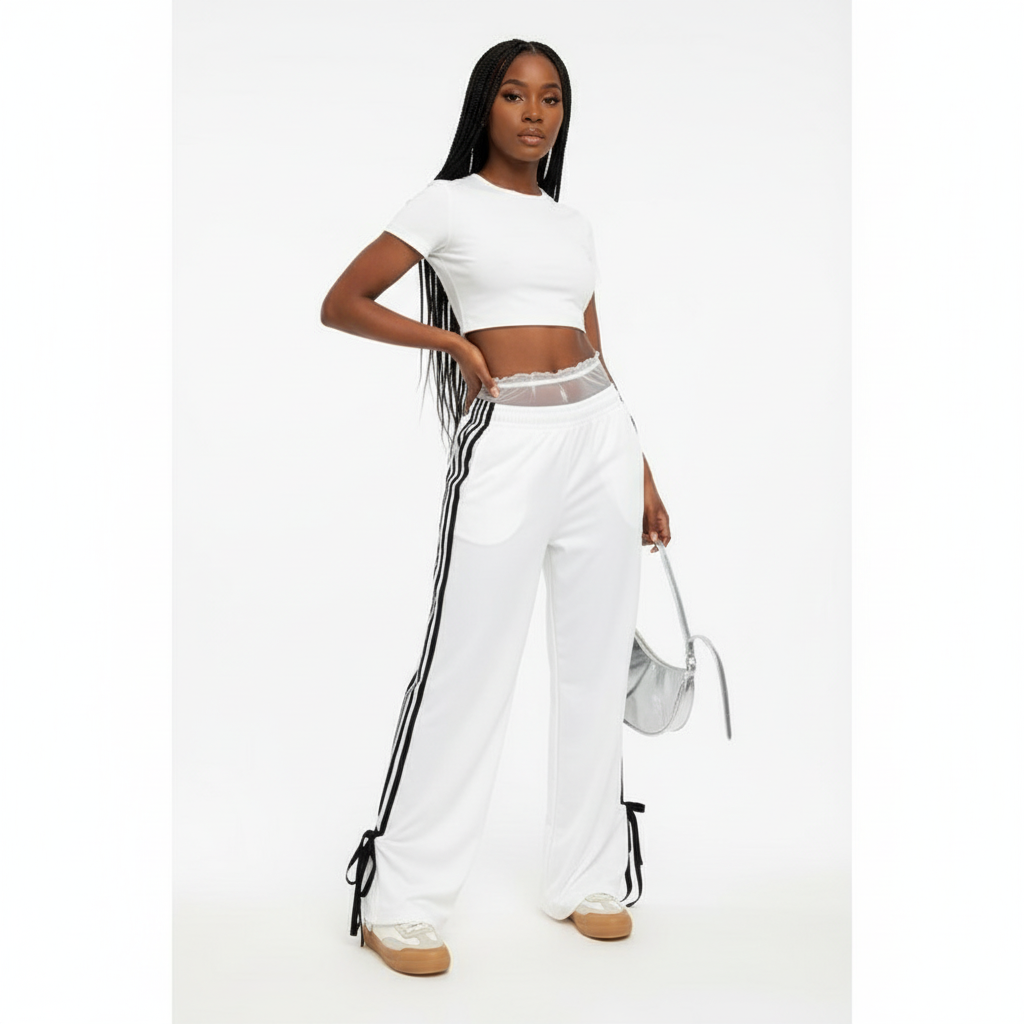 Side Contrast White Tape Elastic Waist Pants