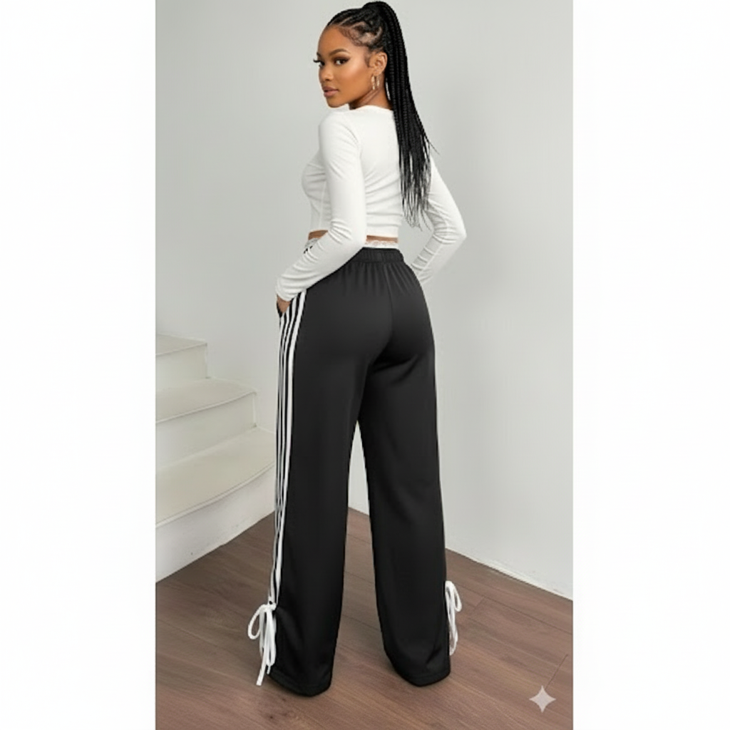 Side Contrast White Tape Elastic Waist Pants