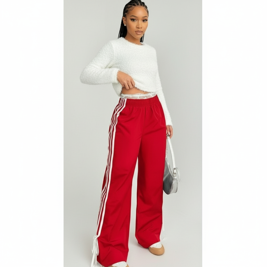 Side Contrast White Tape Elastic Waist Pants