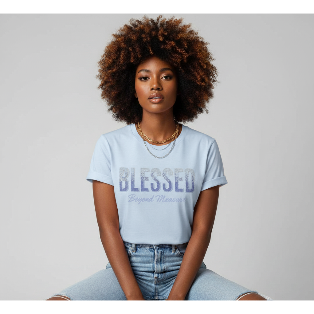 Embossed BLESSED Turn-up Sleeve T-Shirt