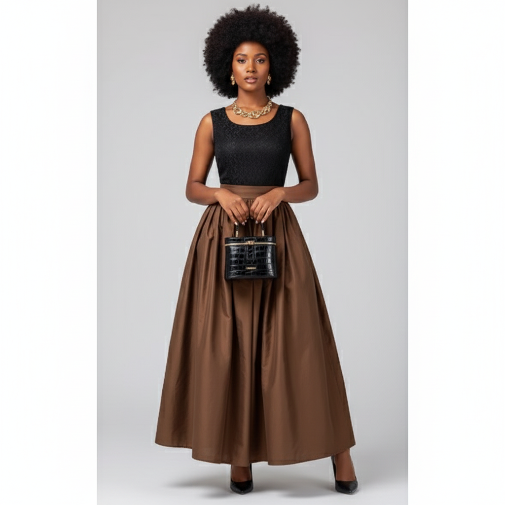 Elegant High-Waisted Pleated Maxi Dress