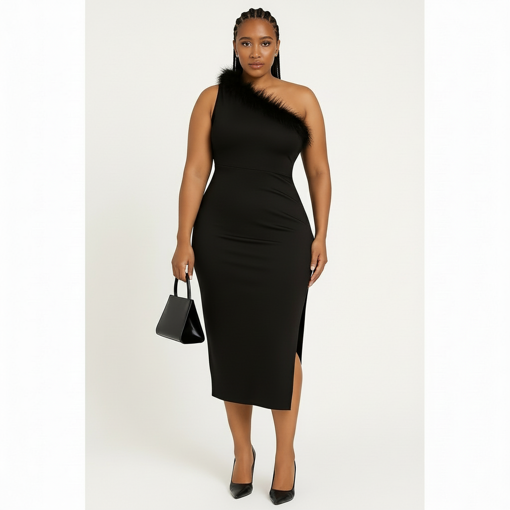 One Arm Fluffy Bodycon Dress