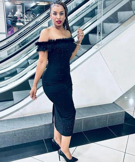 Beaded Off Shoulder Sparkly Stylish Gown CD848