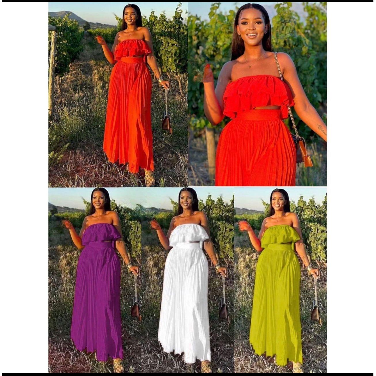 Elegant Ruffled Top and Pleated Skirt