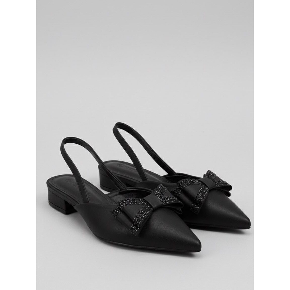 Thick Heel Low Heel Bow Pointed Toe Backless Slip-On Flats