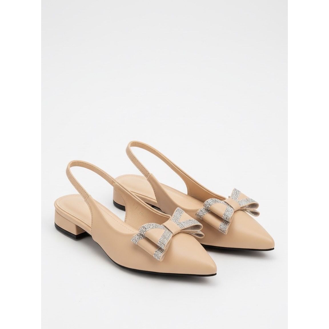 Thick Heel Low Heel Bow Pointed Toe Backless Slip-On Flats