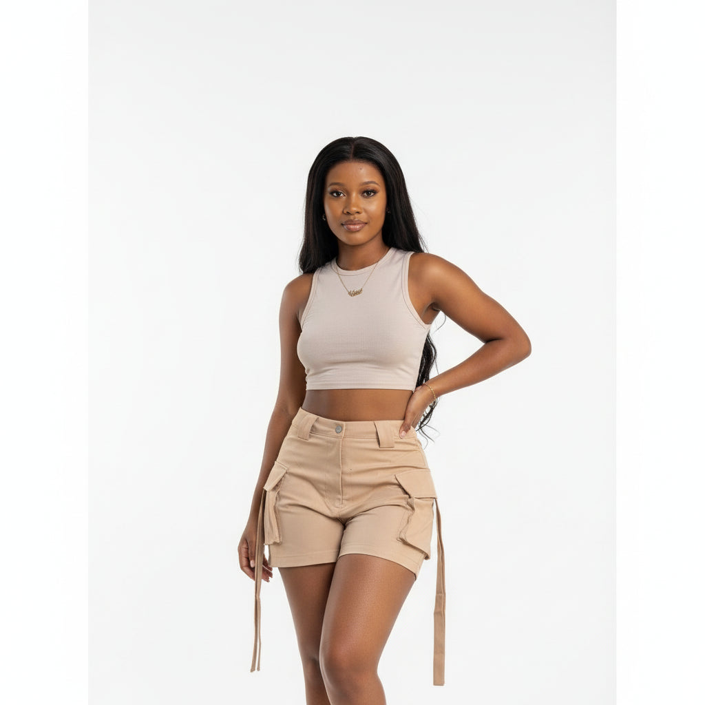 High Waist Work Wear Wide Leg Short Pants