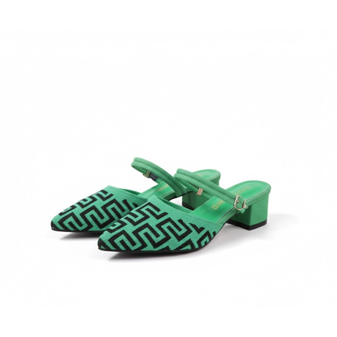 Geometric Pattern Block Heel Slingback Shoes.