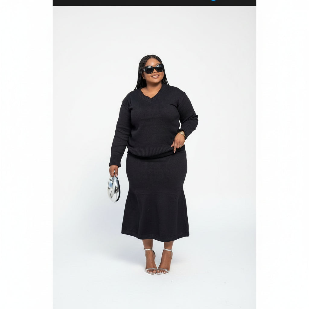 Knitted Sweater Set - Half Sleeve, Casual Autumn/Winter Two Piece Outfit