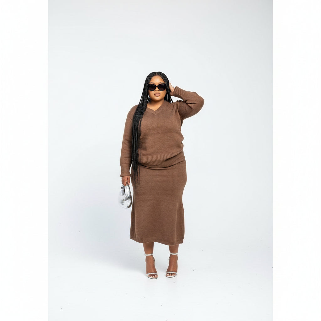 Knitted Sweater Set - Half Sleeve, Casual Autumn/Winter Two Piece Outfit