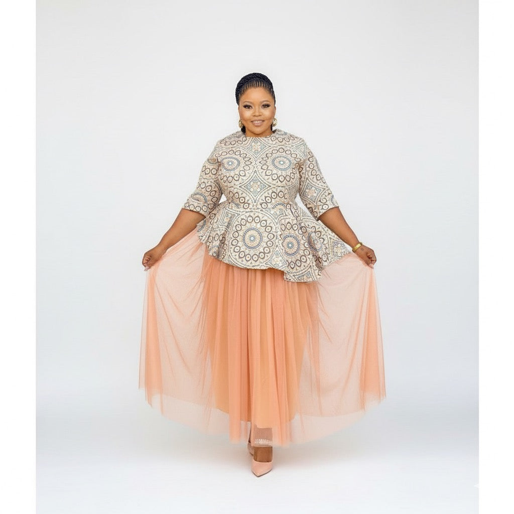 Plush Pleated Peplum Skirt with Floral Top 2 Piece Set