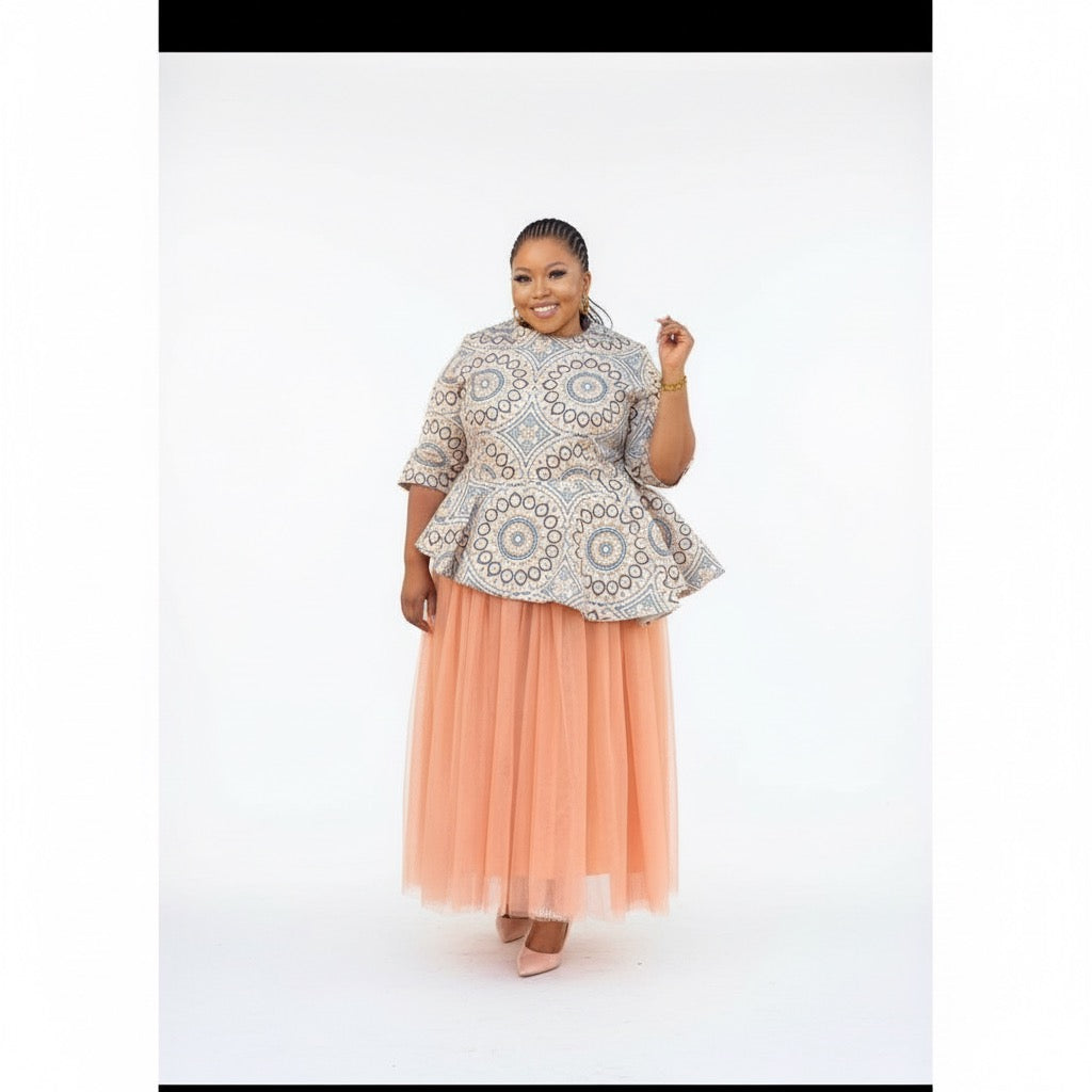 Plush Pleated Peplum Skirt with Floral Top 2 Piece Set