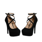 Criss Cross Platform Stiletto Heeled Faux Suede Ankle Strap Pumps
