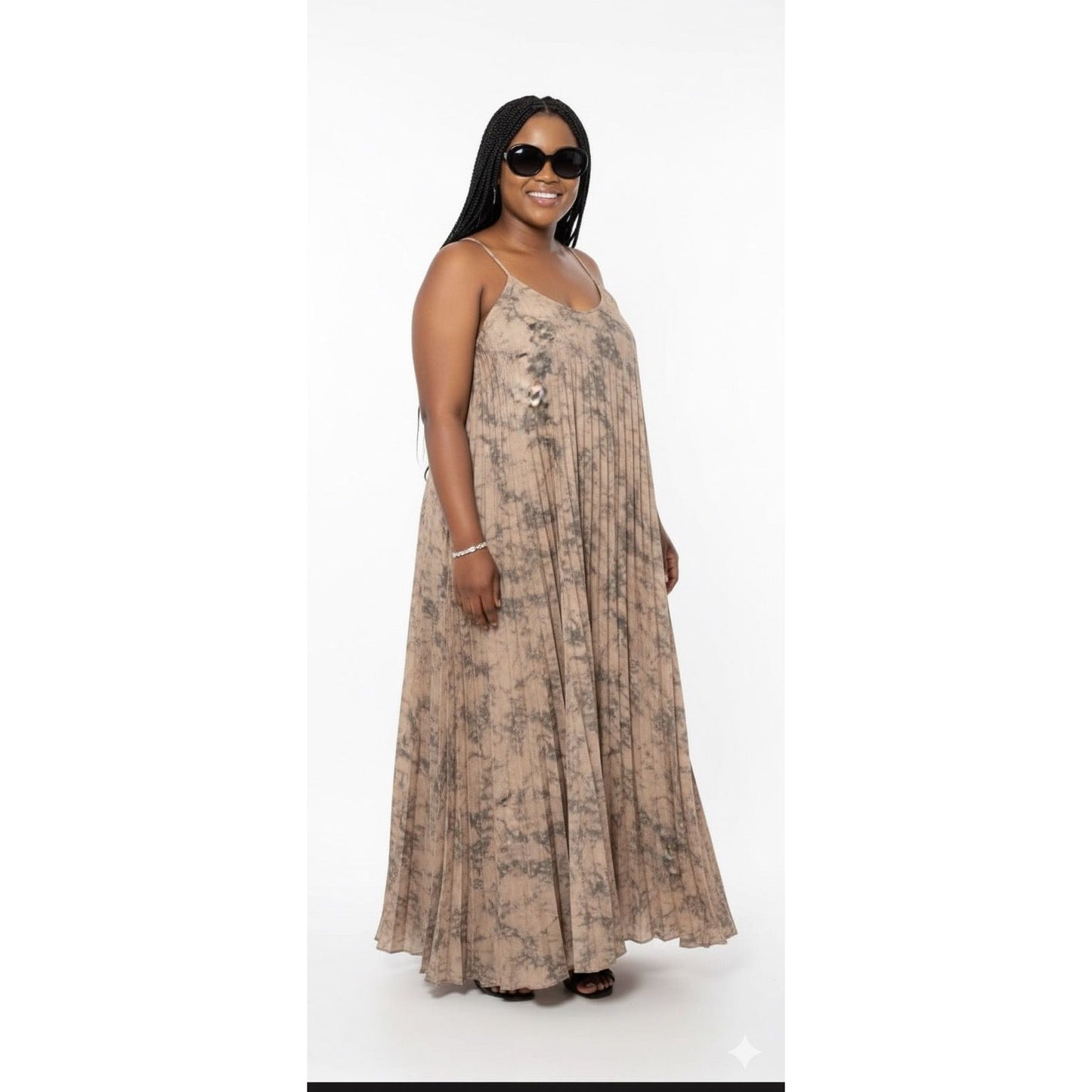 Tie-Dye Pleated Spaghetti Strap Summer Maxi Dress