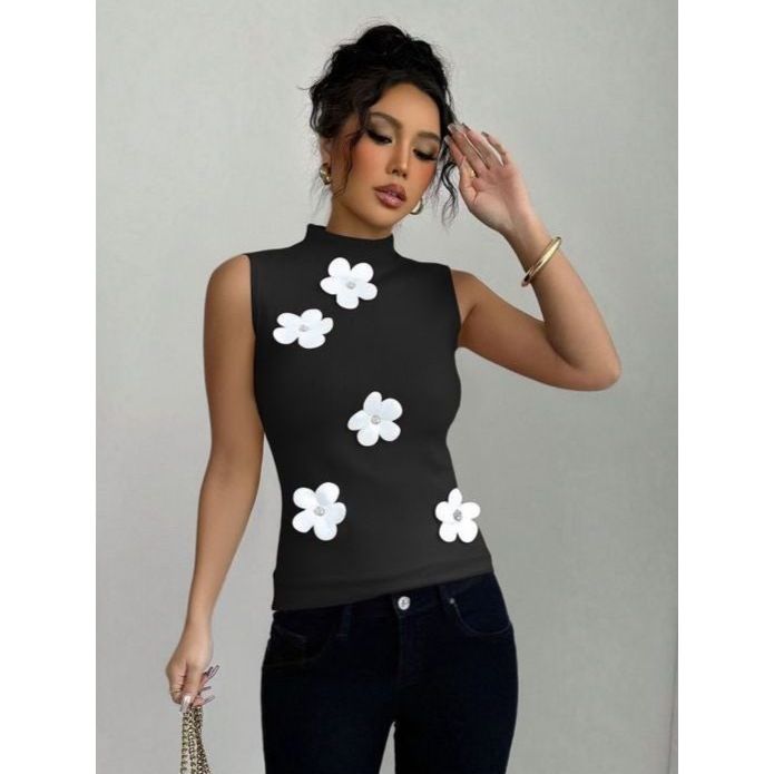Elegant Floral Embellished Sleeveless Slim Fit Style Top