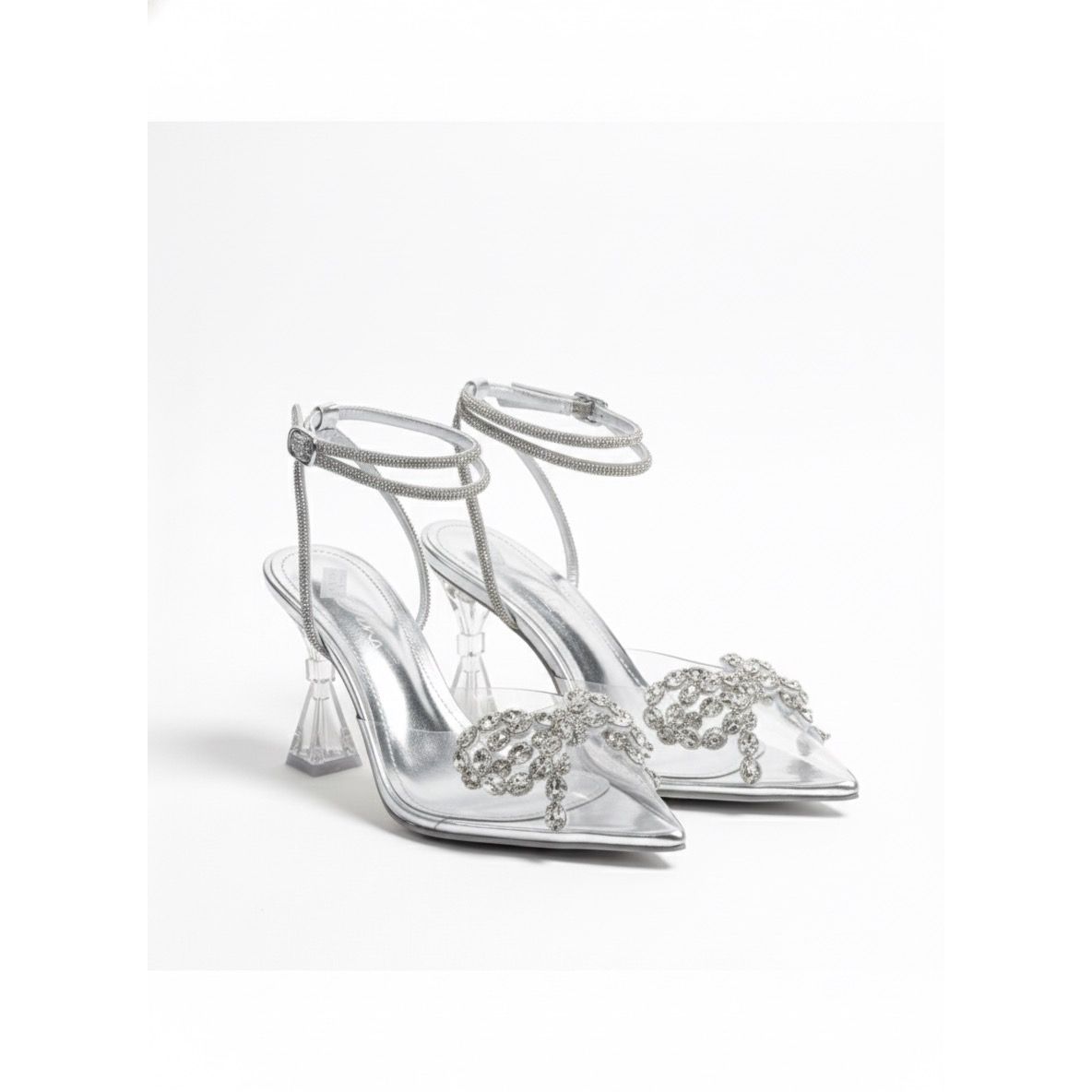 Rhinestone Decor Point Toe Sculptural Heeled Pumps