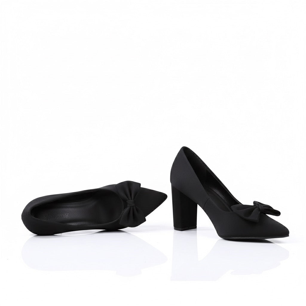 Thick Heel Bowknot Rhinestone Heels