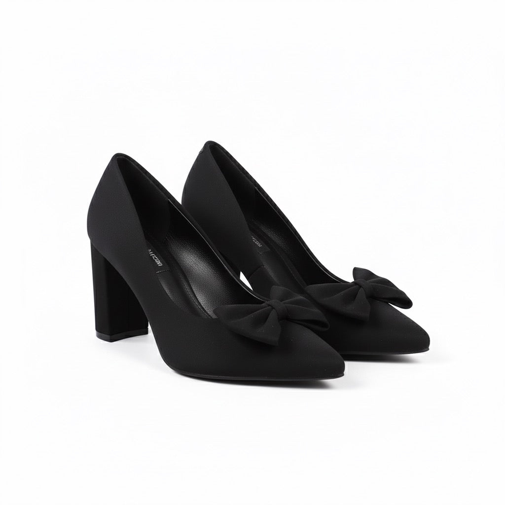 Thick Heel Bowknot Rhinestone Heels