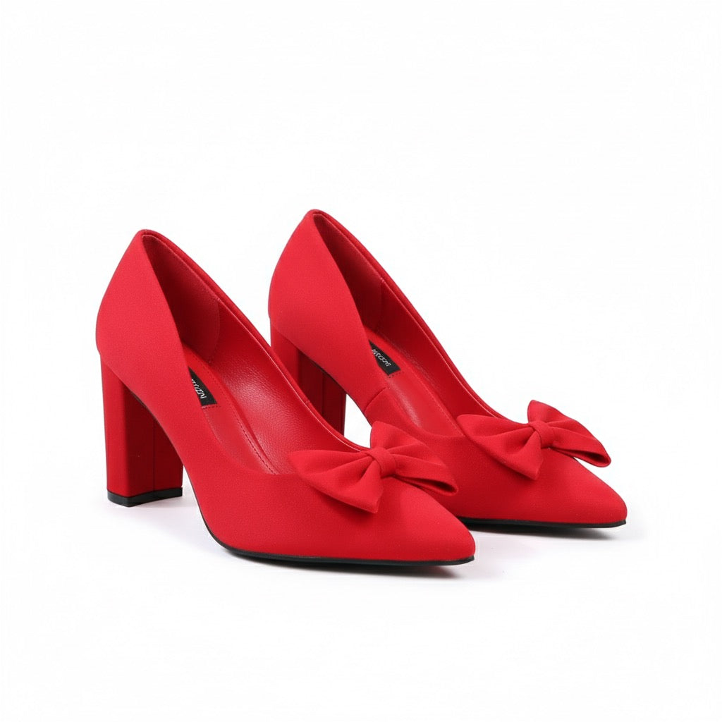 Thick Heel Bowknot Rhinestone Heels